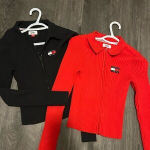 Tommy Hilfiger Black and Red Ribbed Sweaters